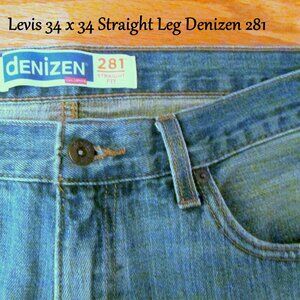 MEN'S LEVI'S DENIZEN 281 JEANS, 34 x 34 BLUE STRAIGHT LEG